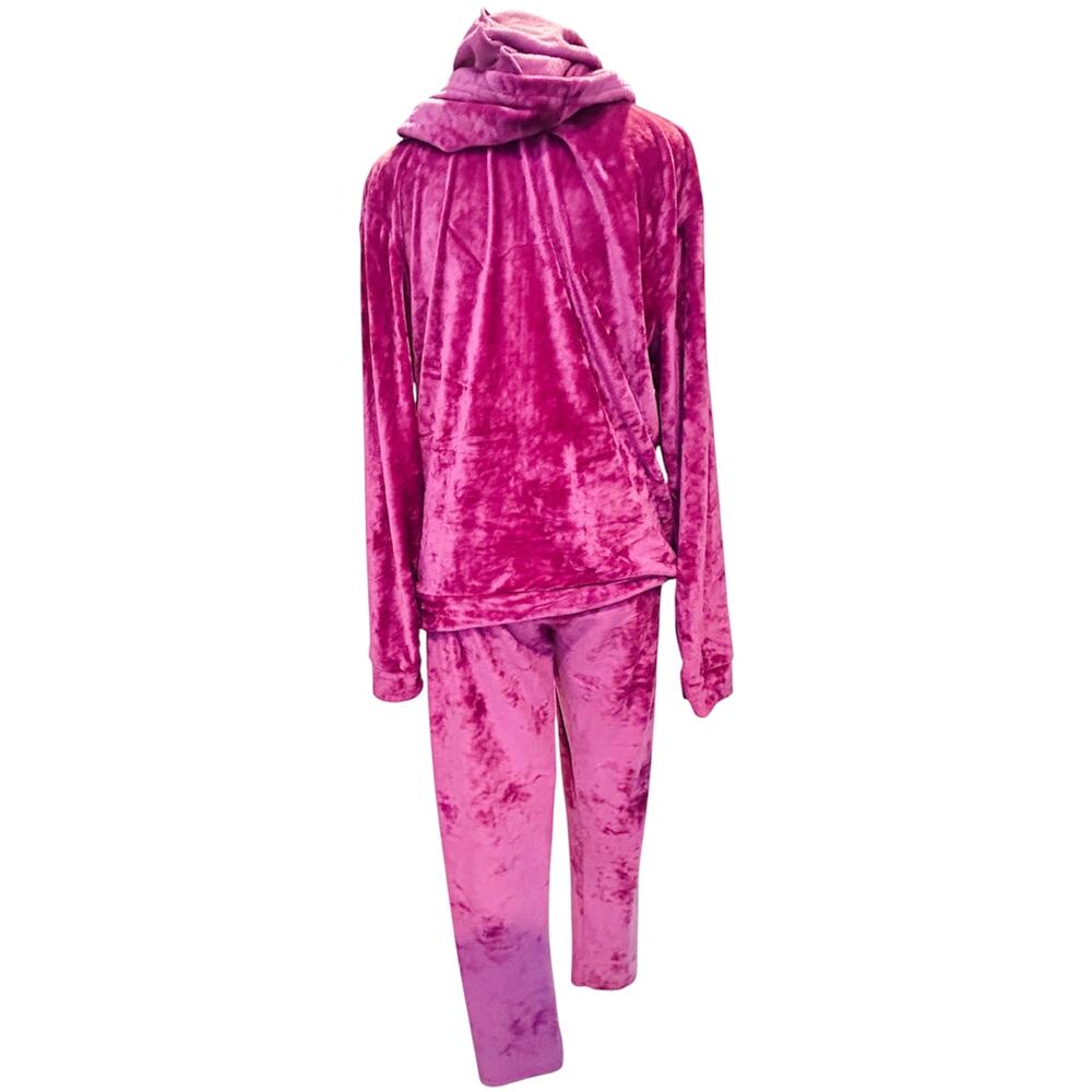 Burgundy Velour Tracksuit Set Women's M Y2K Zip Hoodie & Pants - Picture 4 of 17